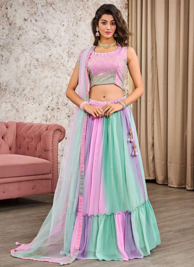 Shimmer Georgette Multi Colour Engagement Wear Sequins Work Lehenga Choli